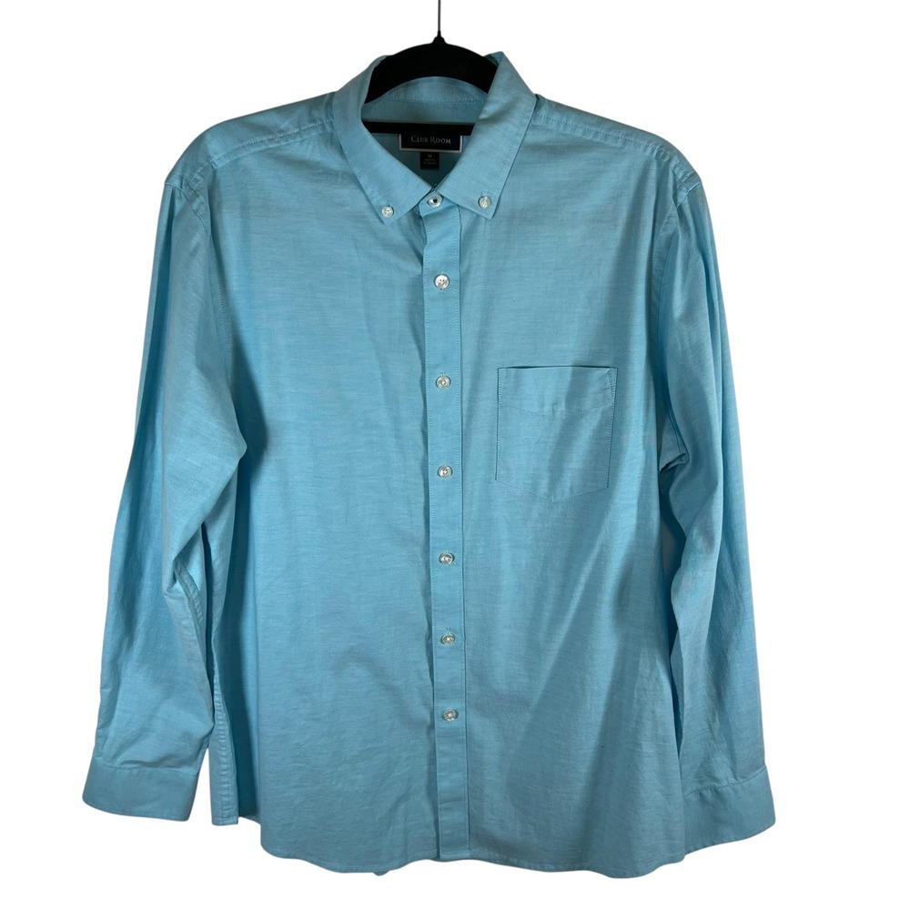 Club Room Mens Long Sleeve Button Down Shirt Light Blue Cotton Stretch Medium